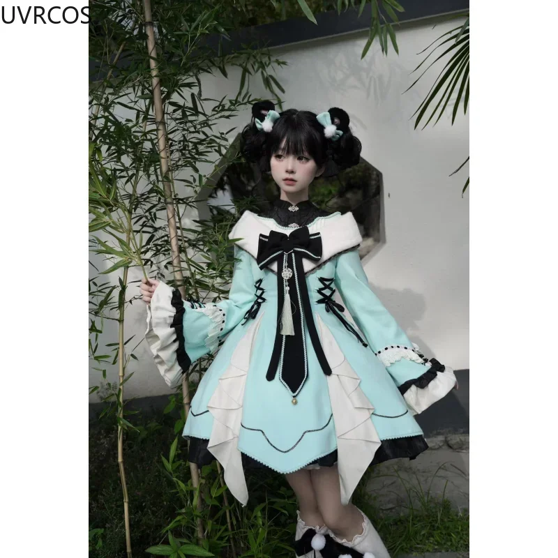 2025 Chinese Style Gothic Lolita Dress Women Sweet Bow Slim Bandage Christma Princess Dresses Harajuku Y2k Cosplay