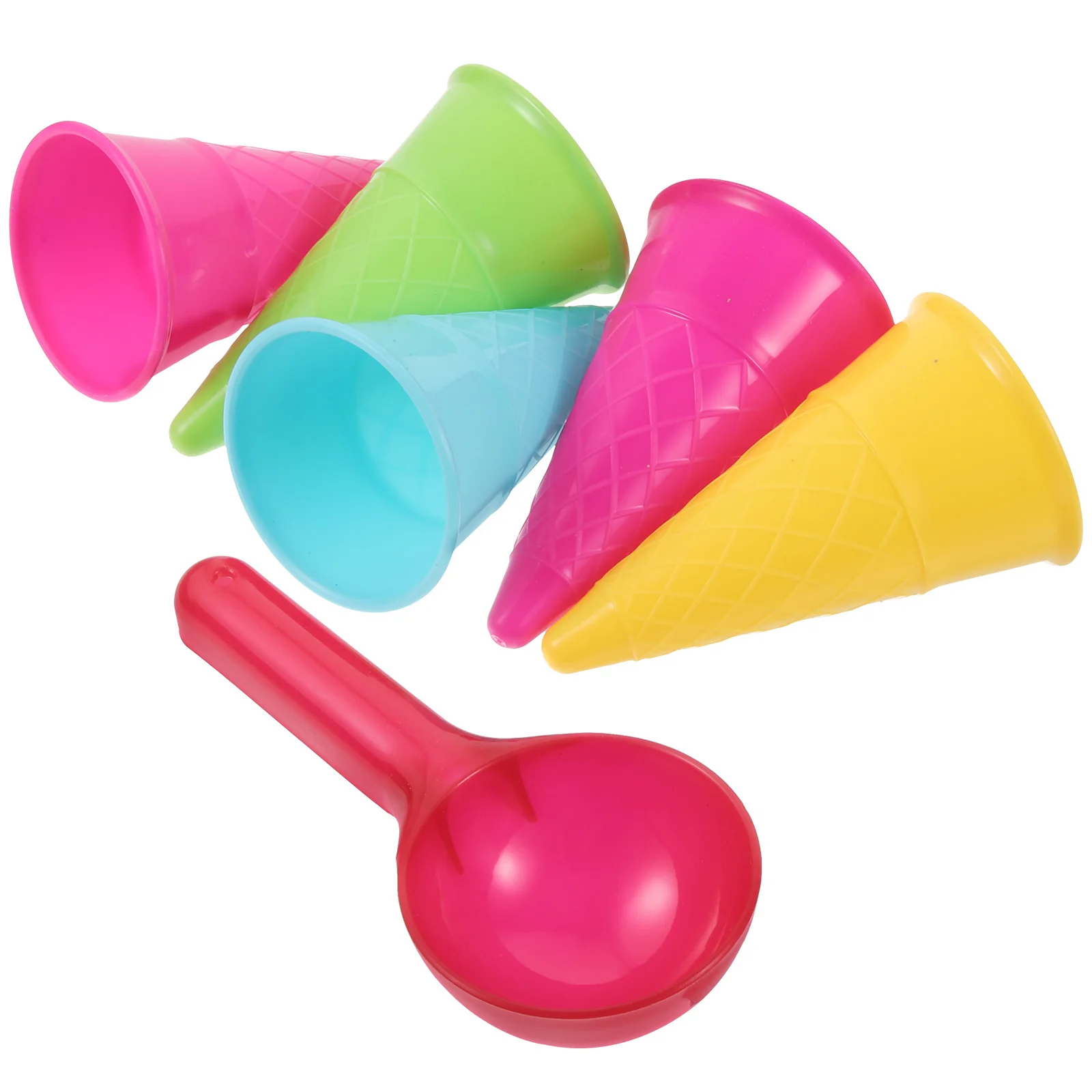 Juego de juguetes de playa para niños, Set de 6 piezas, conos de helado de arena y cuchara para exteriores, 5 conos de crema de piezas y 1 cuchara