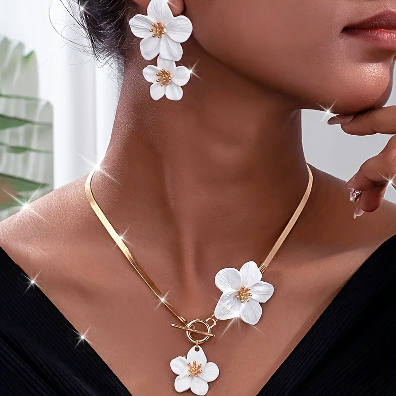

2025 European and American New Flower Necklace Earring Set Y2K Dopamine Accessories Women's Jewelry Gift Wholesale