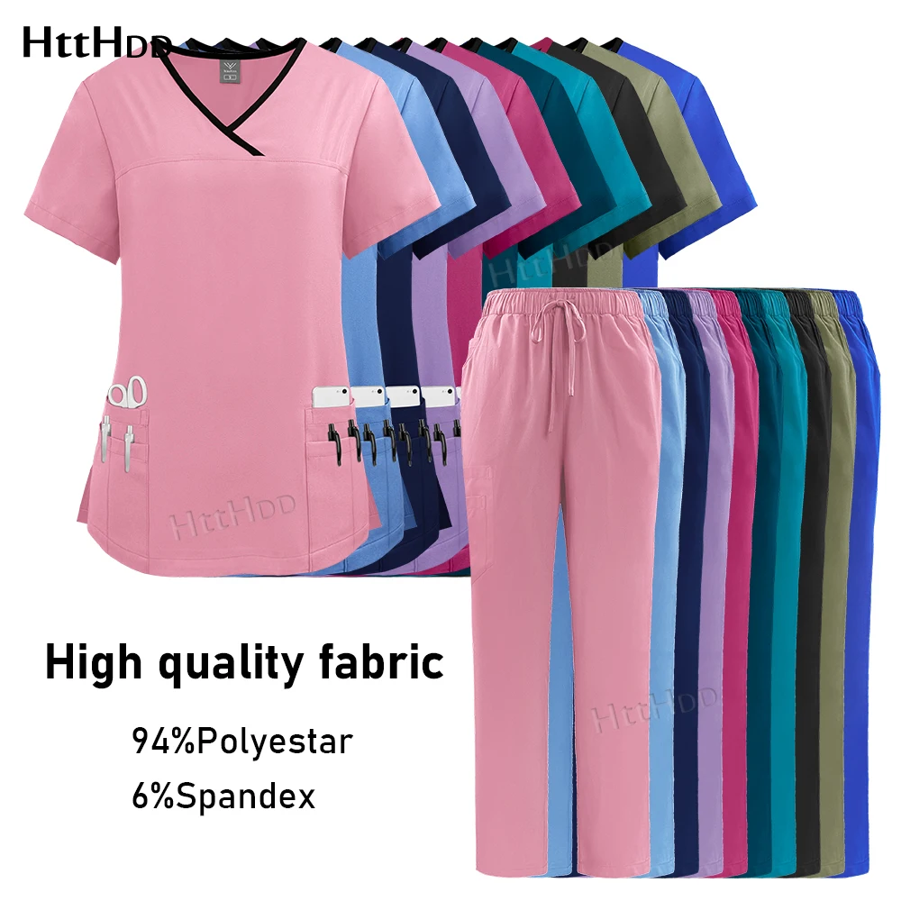 Nurse Uniform Medical Beauty SPA Uniform Dental Scrub Nursing Healthcare Scrubs Set Women Surgical Gown Top+pants Suit Wholesale