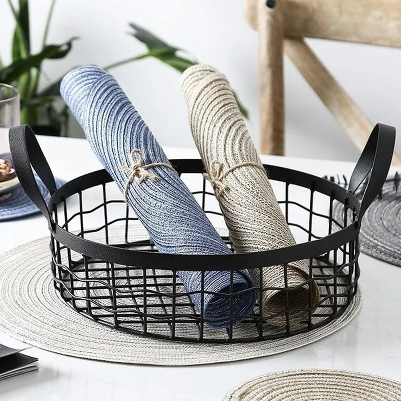 2Pcs/Set 38cm Round Ramie Insulation Pad Solid Placemats Linen Non Slip Table Mats Kitchen Accessories Decoration Home