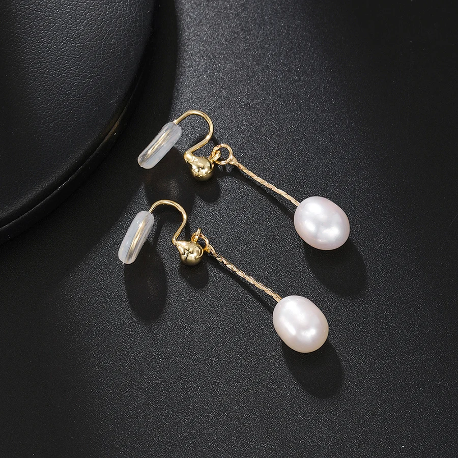 2023 Korean Elegant Natural Frashwater Pearl Tassel Clip on Earrings for Women Golden Non Pierced Bridal Earrings Jewelry Gift