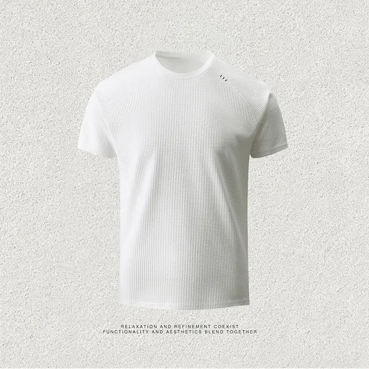 Leavo Johnson Men's Short Sleeve T-Shirt Breathable Sporty Casual Standard Fit Polyester Fiber round Neck Waffle Pattern