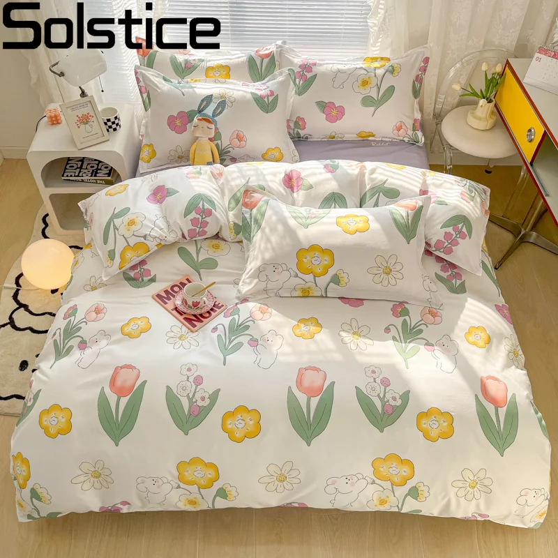 

Solstice Home Textile Cute Flower Bunny Bed Linen Duvet Cover Pillowcase Bed Sheet Boy Girl Kid Childs Bedroom Bedding Sets