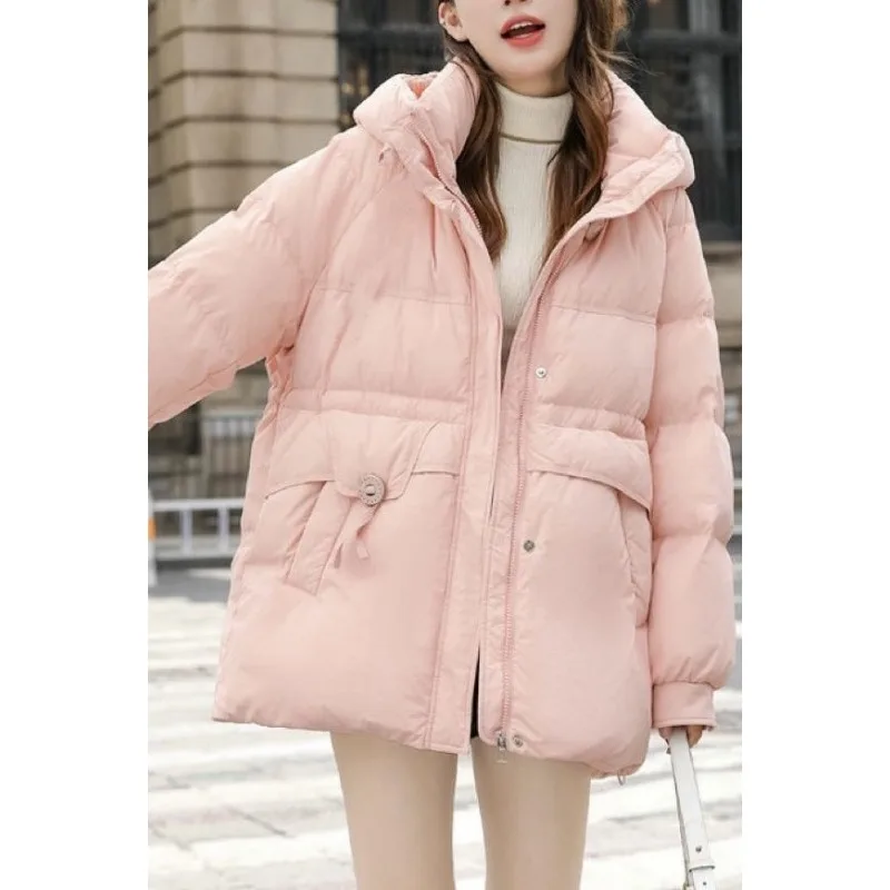 Women's Clothing White Duck Down Coat Winter New Warm Round Neck Down Jacket Quilted Coats Korean Loose Thickened Tops