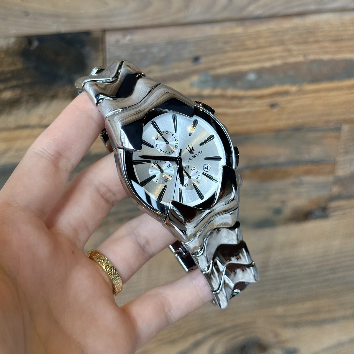 Y2K Wormhole Concept Men Watch Avant-Garde Alien Irregular Dial Quartz Wristwatch Fashion Unique Stainless Steel Male Clock