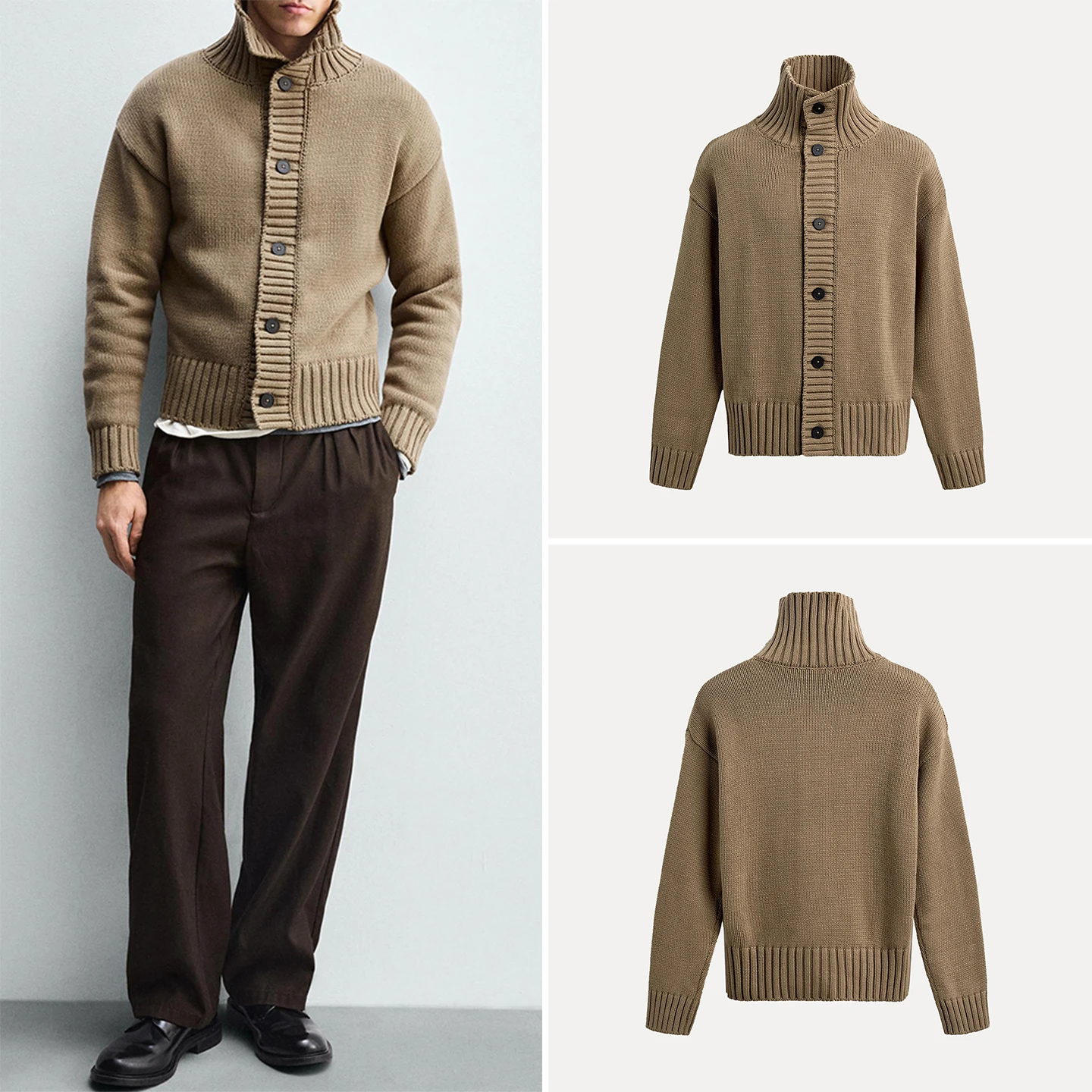 محبوك عالية الياقة طويلة Sve الملمس الرجال ملابس خارجية عادية فضفاضة تناسب الشباب Faionable شخصية تريكو الخريف 2025