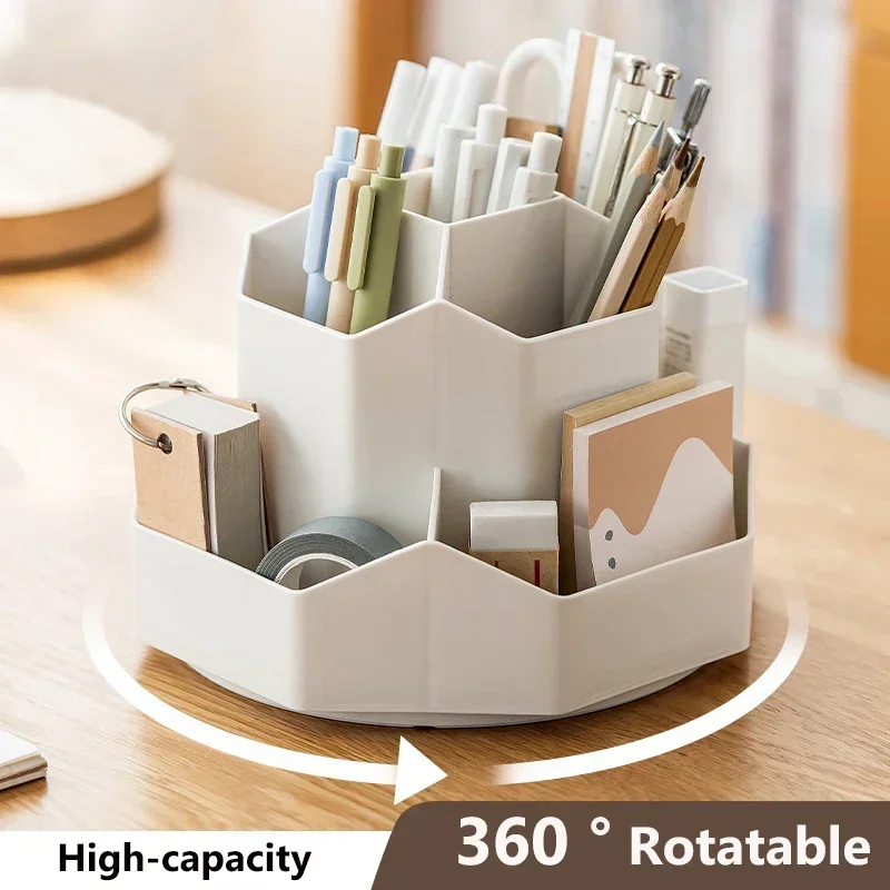 360-Degree Rotating Desk Organizer - Large Capacity, Multi-Functional Storage for Office Supplies, Cosmetics, Pens & Markers - I