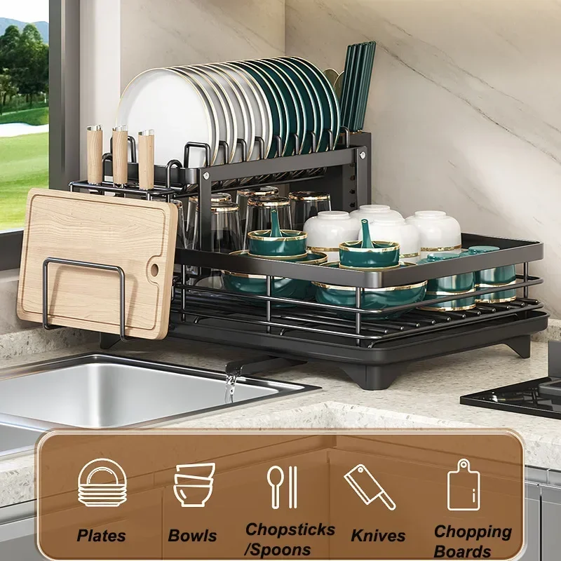 

Сушилка для кухонной посуды, 1/2 яруса, стеллаж для хранения кухонной утвари, миски, нож, вилка, держатель крышки кастрюли