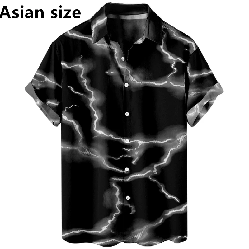 

New Men's 3D Printed Lightning Graphic Casual Short Sleeved Hawaiian Cardigan Shirt Men's Short Sleeved Shirt 2025 Unisex Top