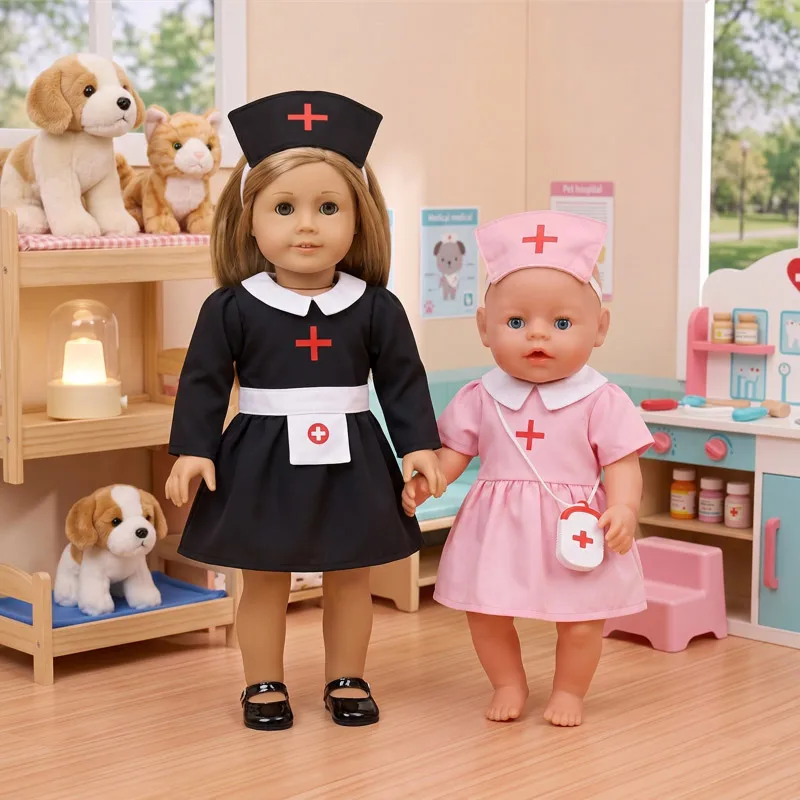 Doll Clothes Doctor/Nurse Uniform Mask For 18inch American Doll&43Cm Baby Doll Clothes Accessories Plastic Stethoscope Girl Toy