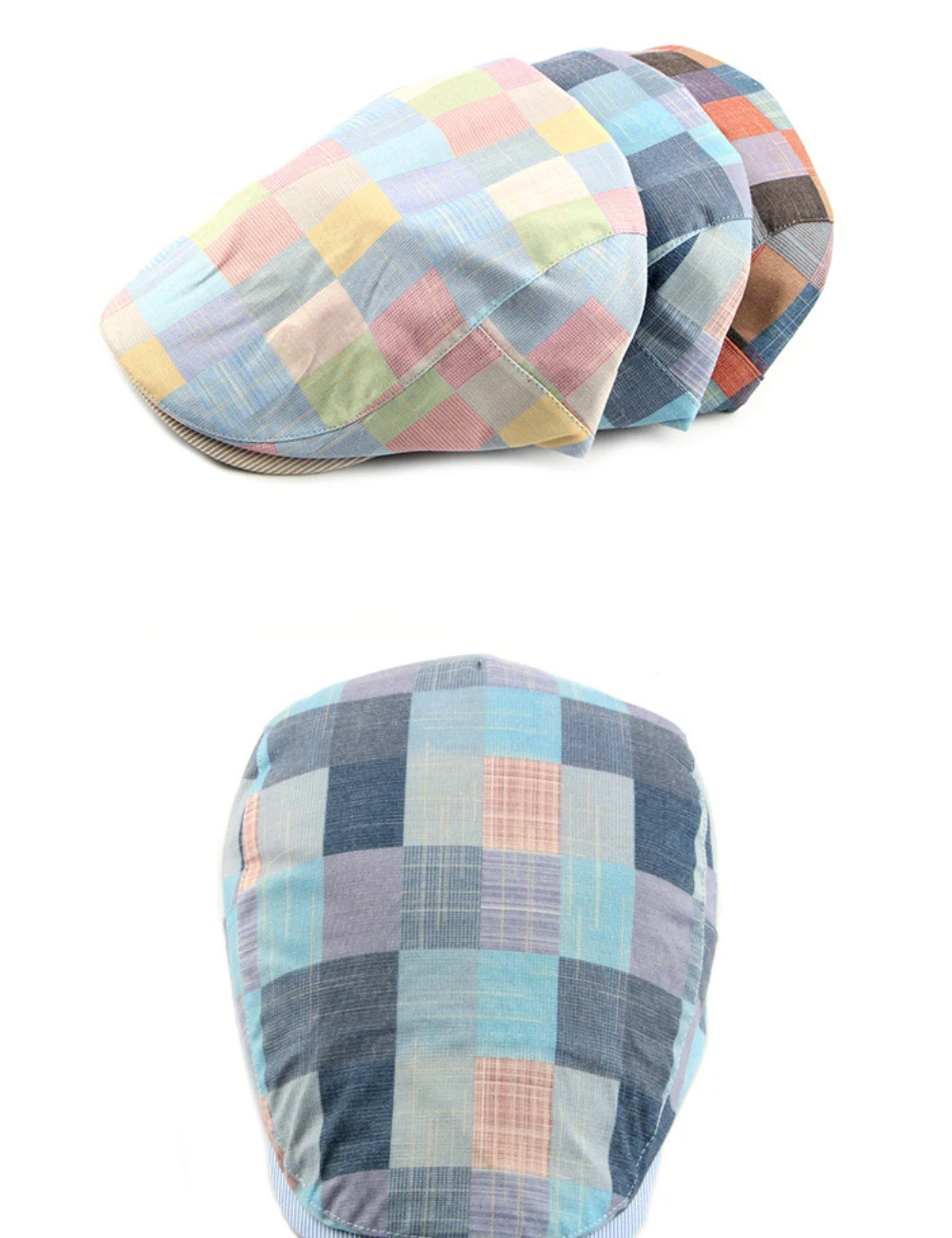 HT5113 Herren- und Damen-Baskenmützen Vintage Künstler-Mütze Verstellbare Ivy-Flatcap Neue Frühling-Sommer Karierte Baskenmütze – Detail 2