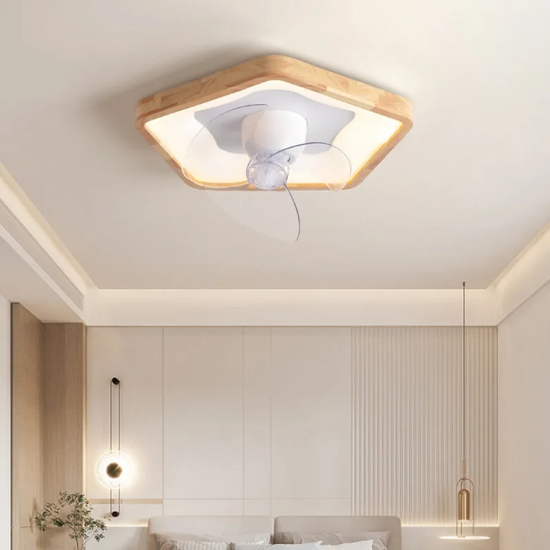 Japanese Style Log Shaking Head Ceiling Light Ceiling Fan Silent Bedroom Light Nordic Fan Light Restaurant Light Invisible