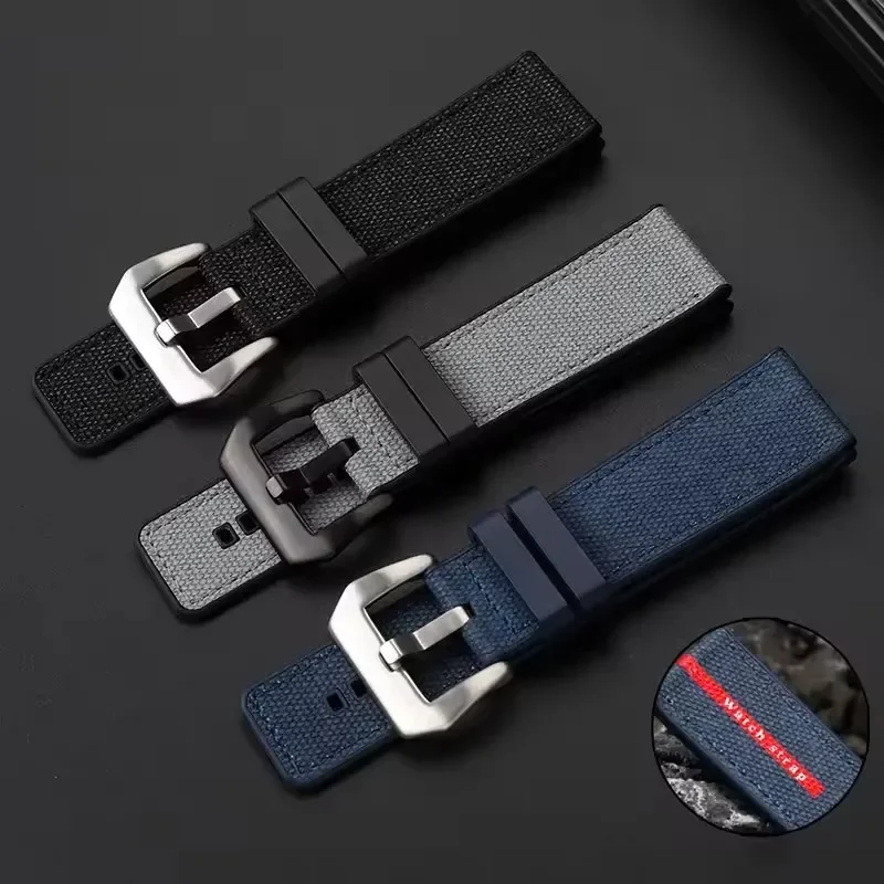 أسود رمادي أزرق نايلون سيليكون قاعدة حزام ساعة اليد لبانيراي غاطسة PAM1391/1565 لونا روسا حزام الساعات مع 24 مللي متر حزام الرجال