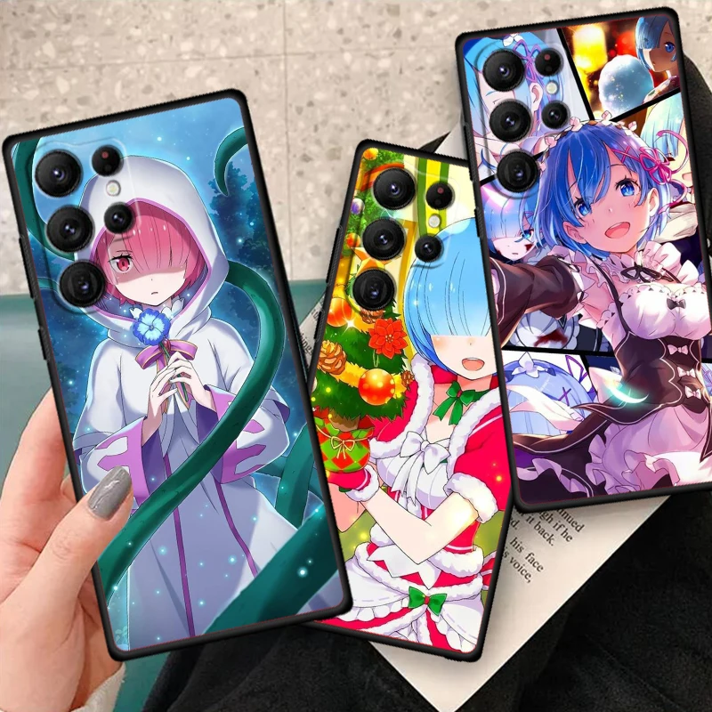 Re Zero Rem Emilia For Samsung Galaxy S24 S23 S22 S21 S20 FE S10 S10E Plus Ultra Pro Lite 5G Black Funda Phone Case