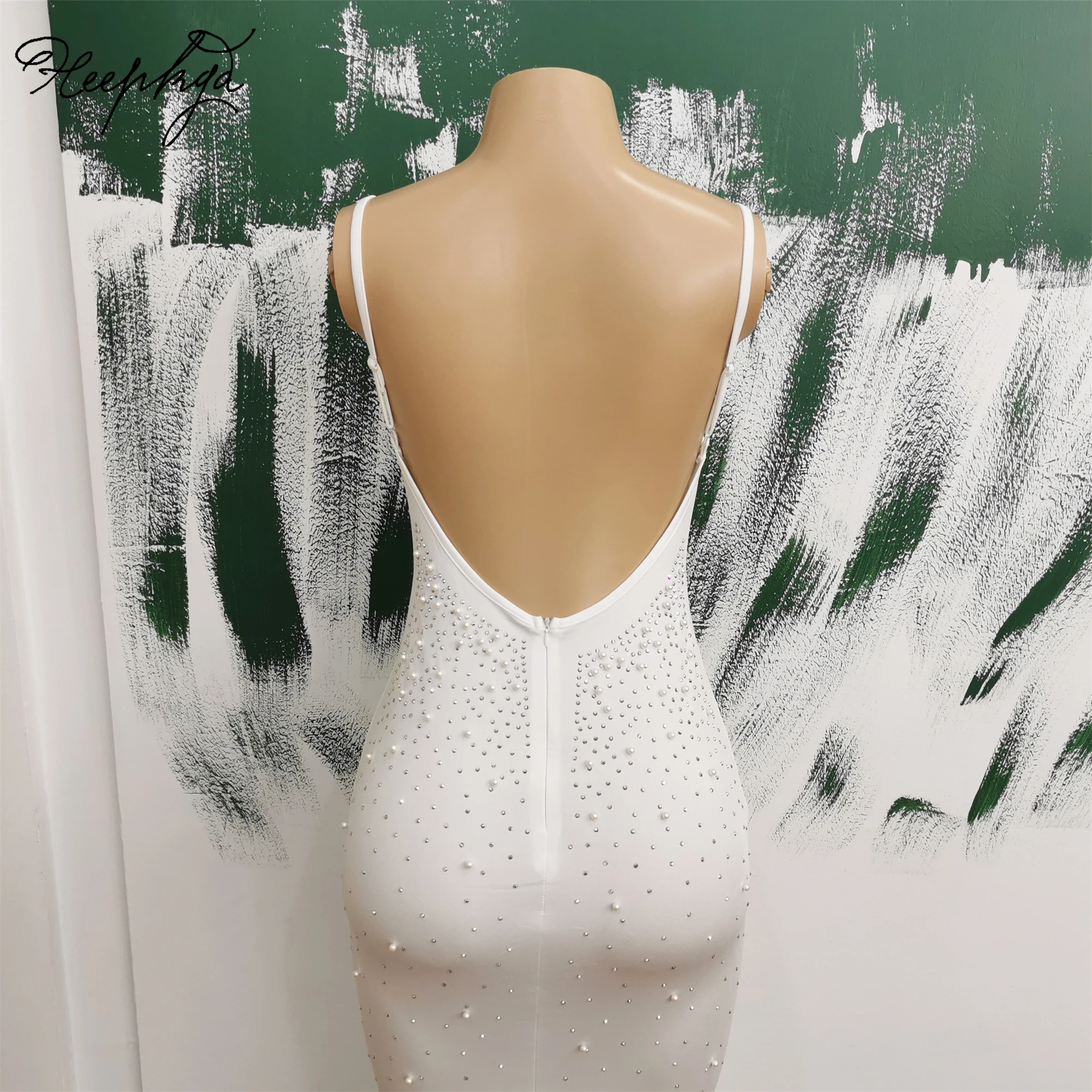 Vestido De noche blanco De sirena con Espalda descubierta, elegante vestido De noche De perlas De Spandex, trampas finas, vestidos largos De fiesta De boda, 2024