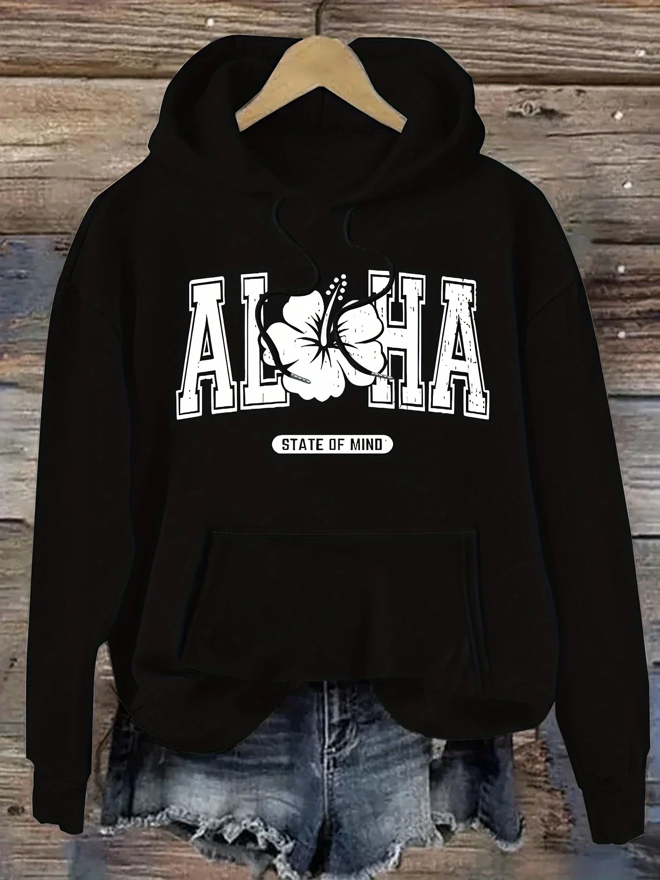 Sudadera con capucha para mujer ALOHA letra con estampado de flores 2025 nuevo otoño e invierno Top con capucha de manga larga ropa Casual para mujer