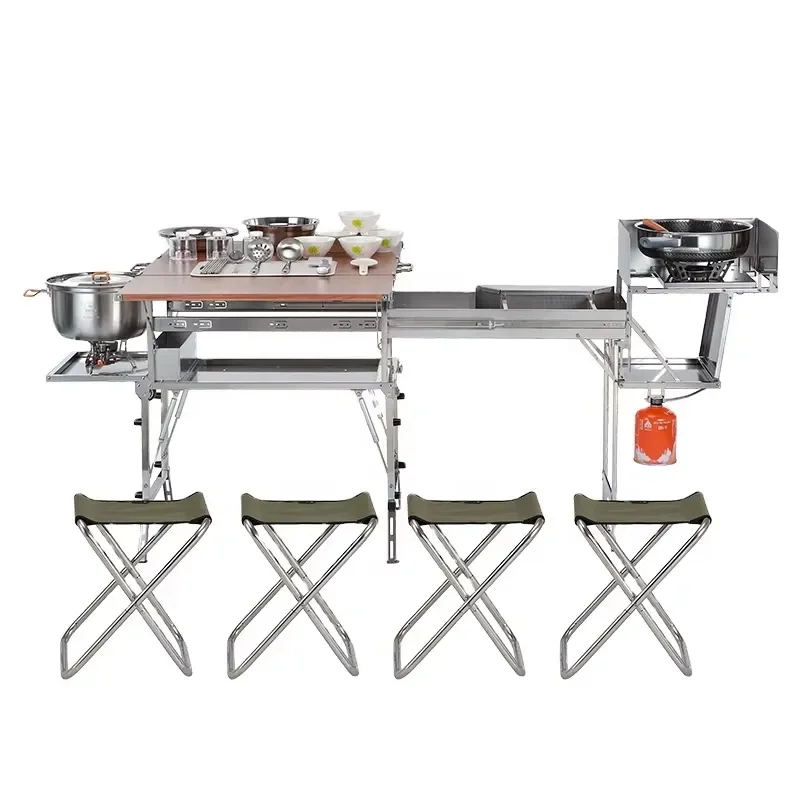 Foldable Camping Kitchen Box Portable Stainless Steel Aluminum RV Travel Durable Outdoor Cooking Storage Solution for Caravan
