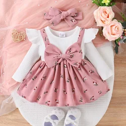 PatPat 2pcs Baby Girl Floral Print Combo Dress with Headband Set Casual/Outdoor  Elegant Hyper-Tactile / 3D Sweet