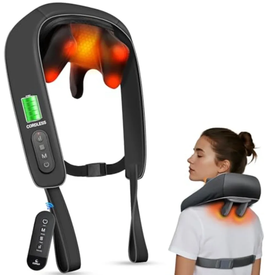 

Cordless Shiatsu Neck Massager with Heat Therapy for Targeted Pain Relief in Neck Shoulders and Upper Back Wireless Remote Cont