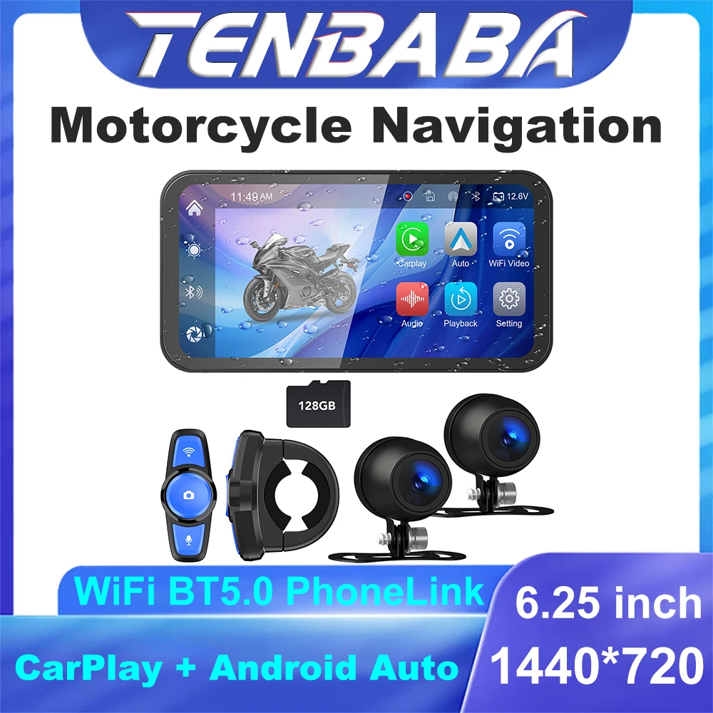 

6.25 inch Portable Wireless Digital Motorcycle Dashboard CarPlay Moto Android Auto GPS Navigation Display Screen Monitor DVR