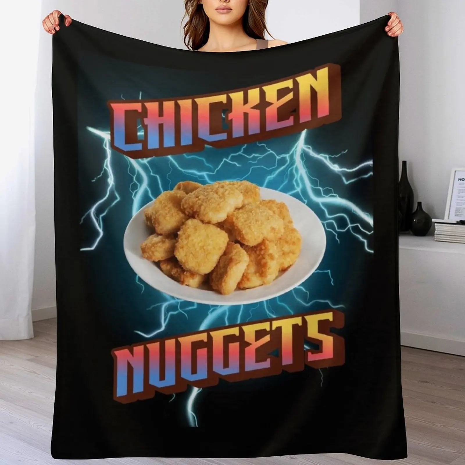 Chicken Nuggets,Funny Heavy Metal, Rap Bootleg Style Retro Chicken Nuggets, Chicken Nuggets Bootleg Throw Blanket Beach Blankets