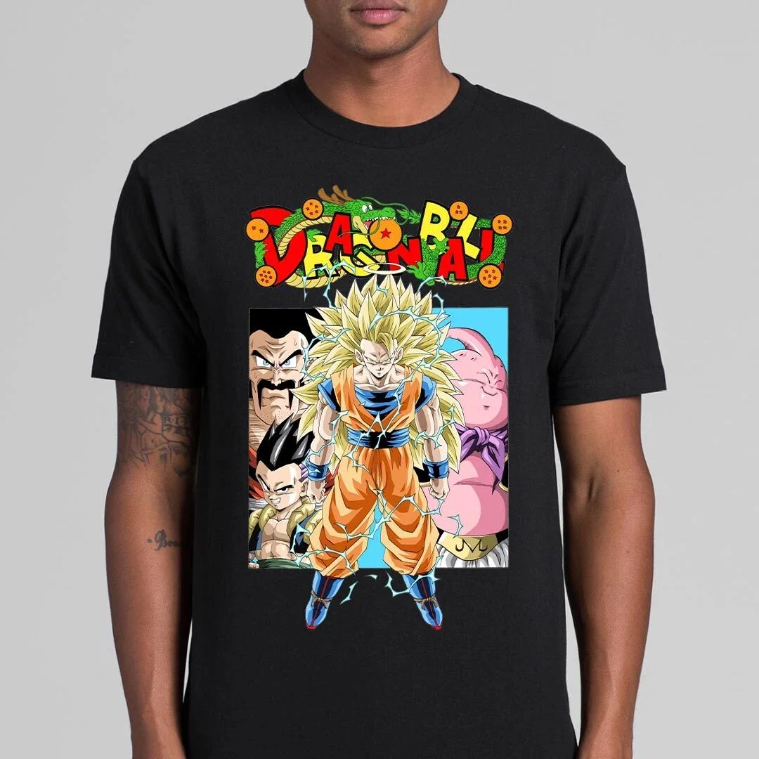 

90s Men's T Shirt Goku Dragon Ball Z Kamehameha Short Sleeve Super Saiyan Summer Cotton Women Tee Streetwear Casual High Quality