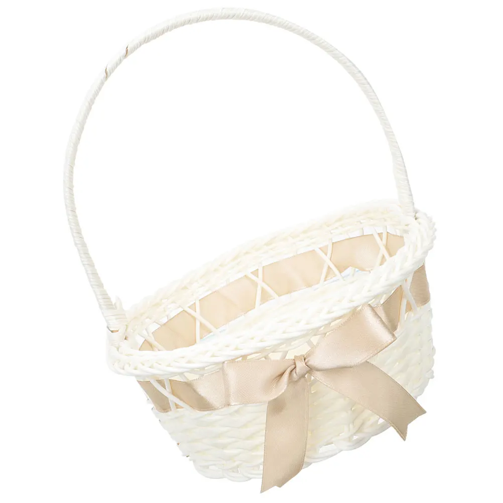 

1pcs Wedding Flower Basket Handwoven Wicker Bridal Baskets Coffee 18x21cm Storage Fruit Decorative Baskets for Parties