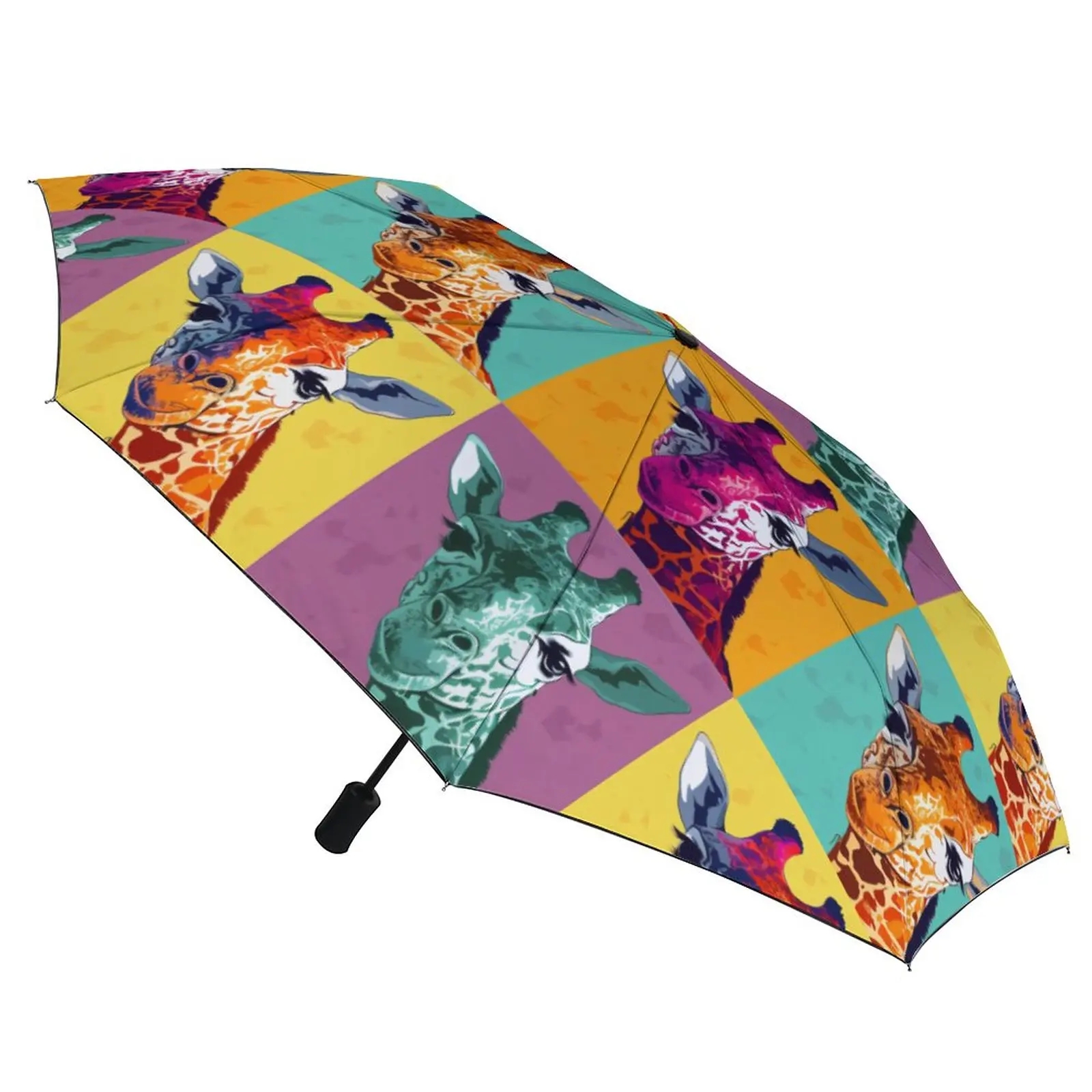 Giraffe 3 Fold Auto Umbrella Pop Art  Memes Style Wind Proof Umbrella Black Coat Portable Umbrellas for Male Female