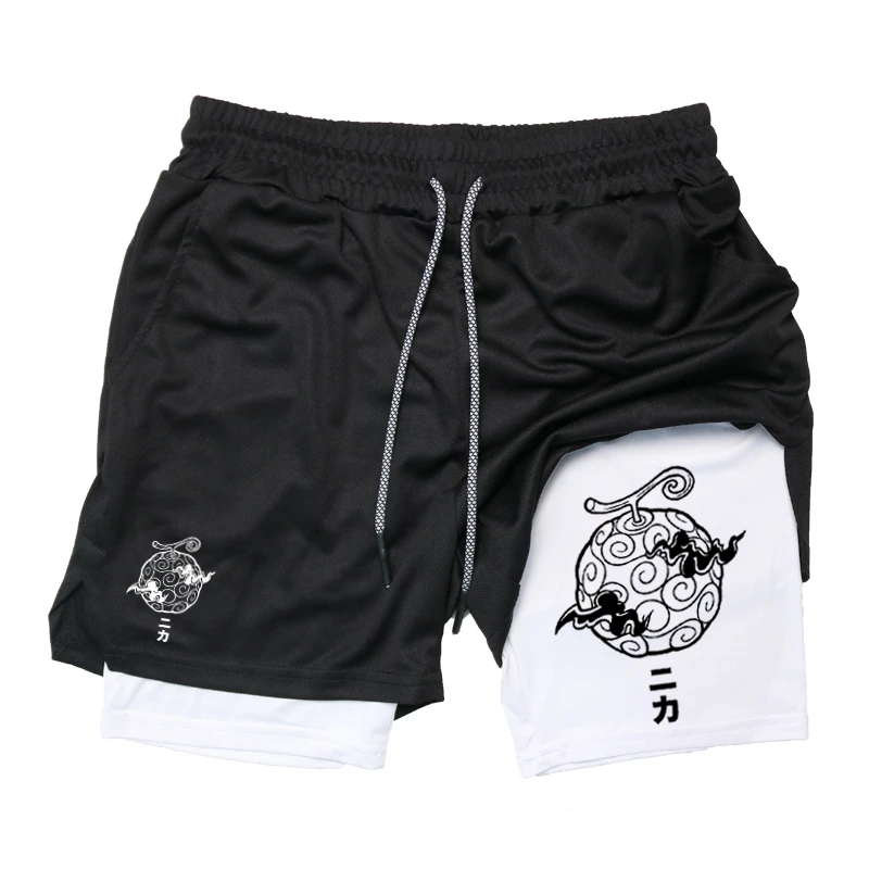 2-in-1-Shorts mit Grafikdruck für Herren, sportliche, schnell trocknende Sommer-Shorts mit Handytasche, für Fitnessstudio, Workout, Laufen, Training