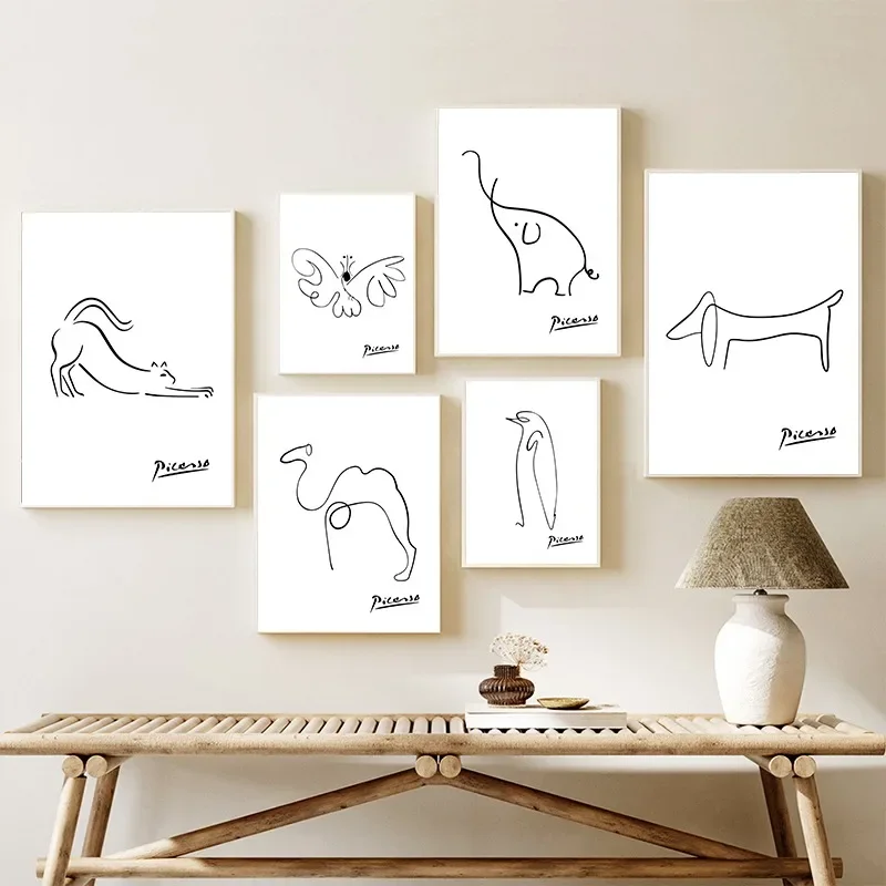 Multiple sizes 1pc frameless Canvas Painting Pablo Picasso Dove of Peace Dachshund Dog Line Art Print Exhibition Vintage Wall Ar