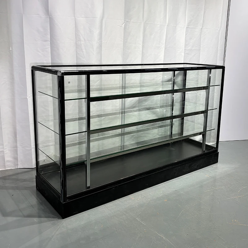 Hot Sale Aluminum Frame Black Display showcase Vitrine with Led Light Retail Store Full Vision Glass Cabinet