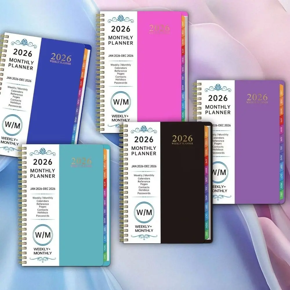 Indice Tag 2026 Planner Notebook Rilegatura a spirale Design semplice Diario a spirale Libro Formato A5 Orologio nella funzione Notebook a spirale