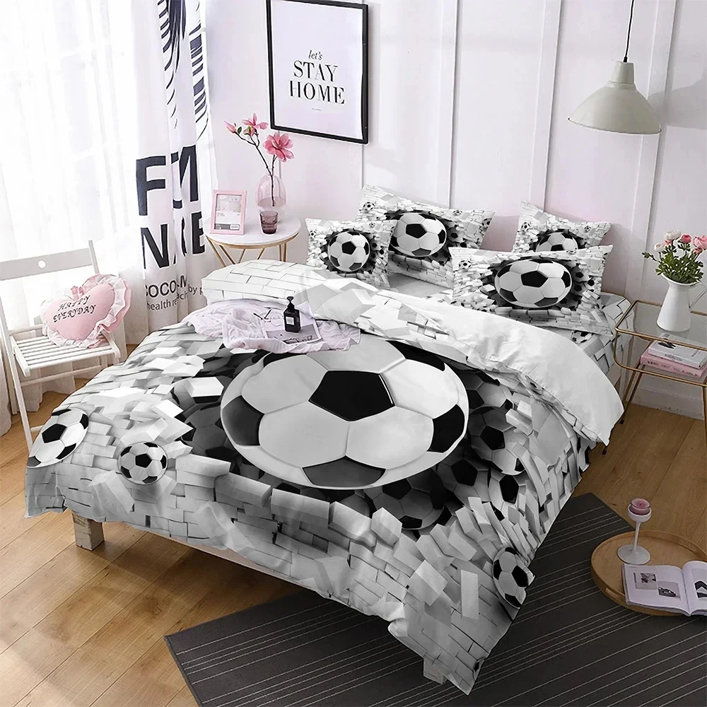 Simple Sport Ball Black White Bedding King Size Soccer Comforter Cover Set 3D Boys Bedroom Decor Football Duvet Cover Sets