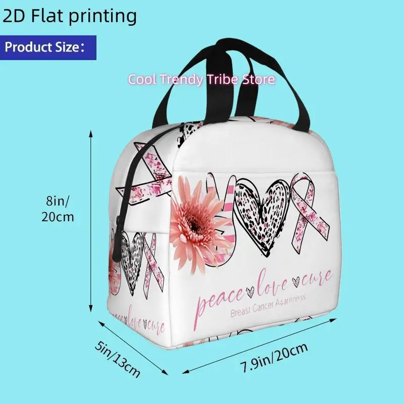 1pc, Design Promoting Peace, Love, And Breast Cancer Awareness. Printed Insulated Cooler Bag - a Reusable Portable Bag for Hot A