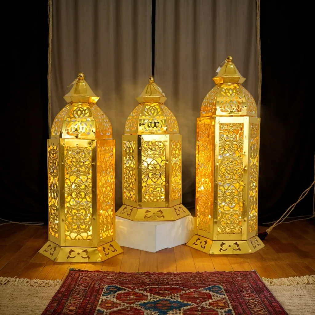 

Amazon Moroccan wrought iron wind lamp home holiday decoration ornament hollow LDE gold-plated European retro