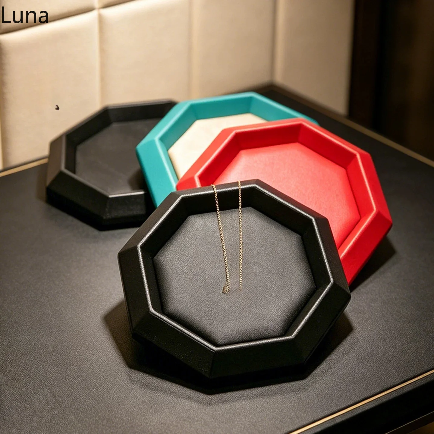 Octagonal Chinese Silk Jewelry Tray, Ramadan Gift Display for Bracelet & Bangle, Velvet Appraisal Plate for Shop