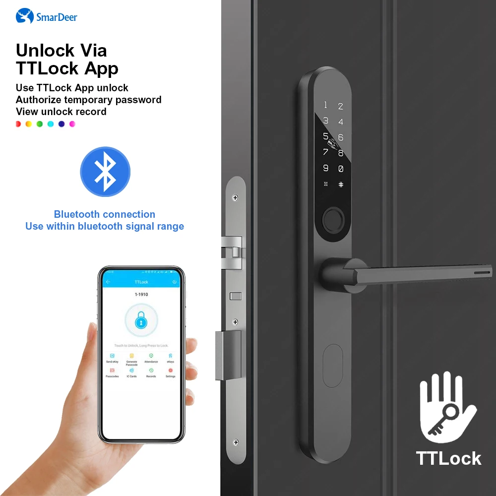 Cerradura de puerta inteligente Bluetooth superior para cerradura de huella digital TTLock dirección derecha/izquierda Universal con huella digital/contraseña/aplicación