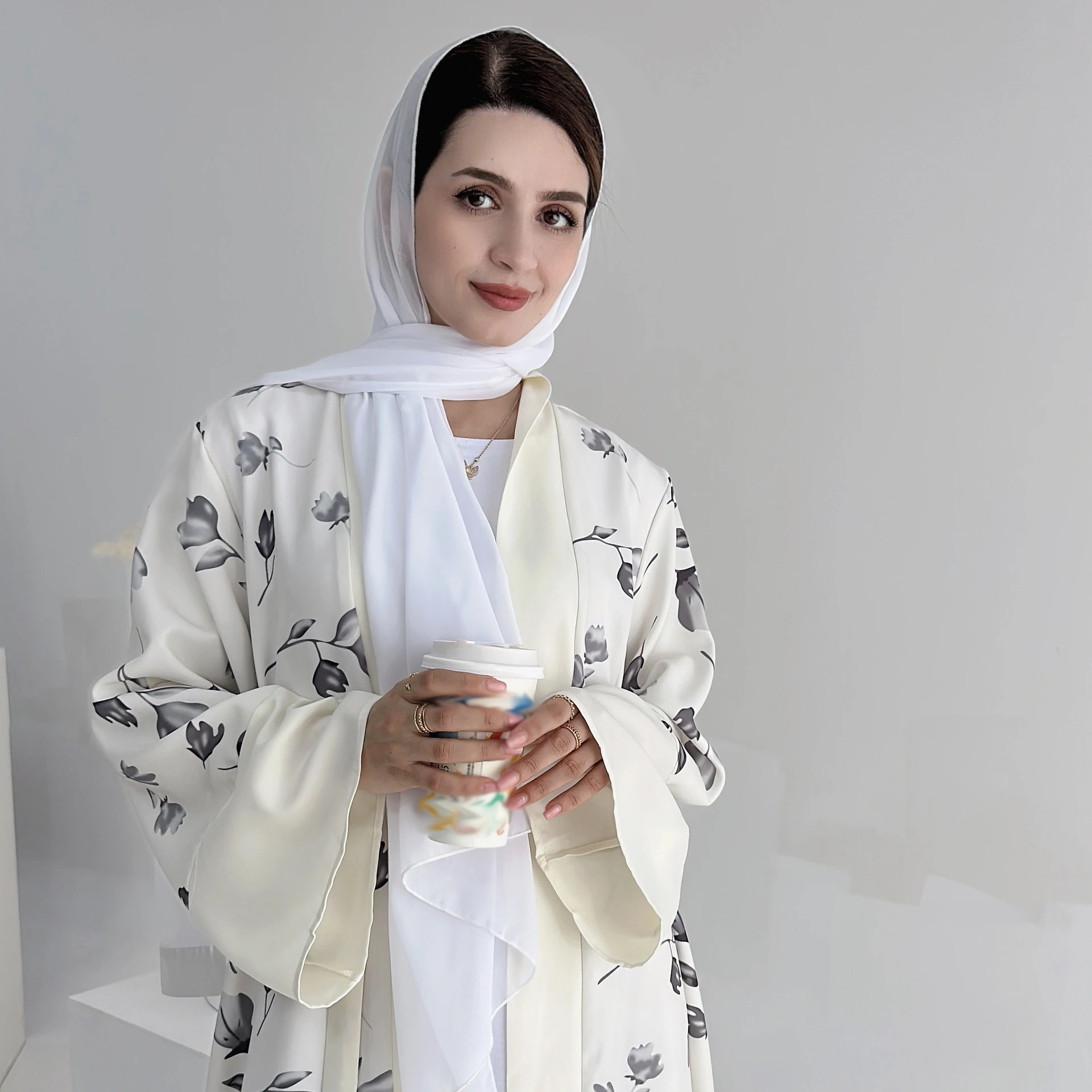 

Kimono Abaya Women Floral Printed Open Cardigan Muslim Dress Turkey Arabic Islamic Clothing Dubai Kaftan Robe Eid Ramadan Caftan