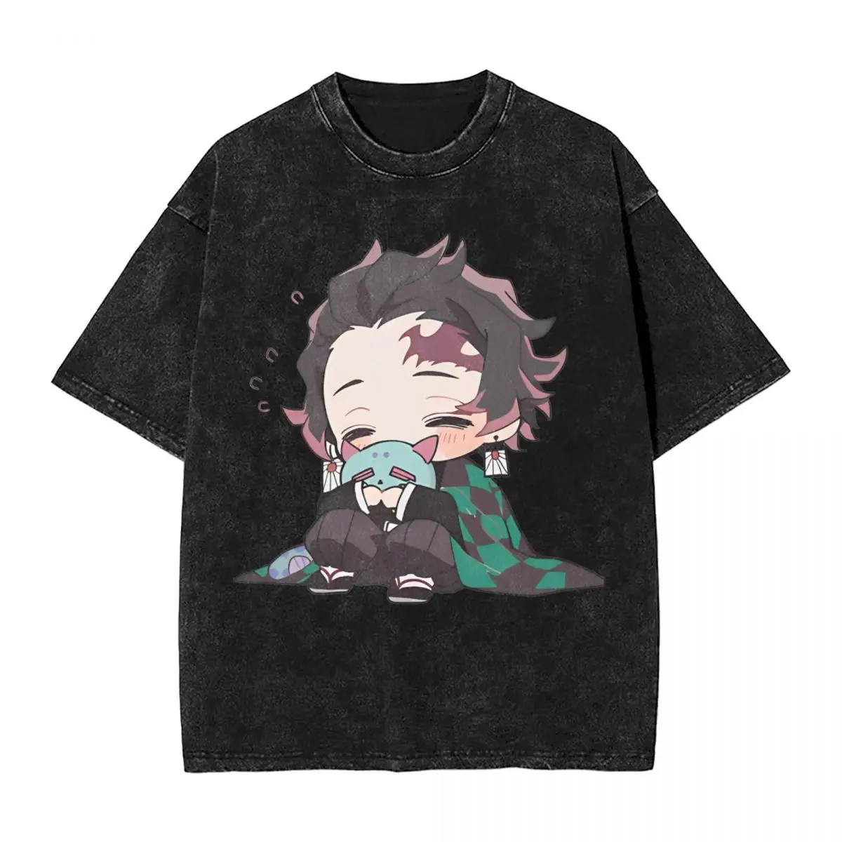 Demon Slayers Tanjiro Anime T Shirt Washed Short Sleeve Harajuku T-Shirt Comic Men Women Tops Streetwear Graphic Printed Tees