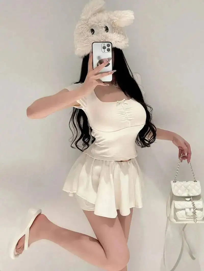 

Pure Desire Spicy Girl Style Backless Strap Short Sleeved T-shirt For Women Summer Shoulder Design Short Top For Women Tee 01OD