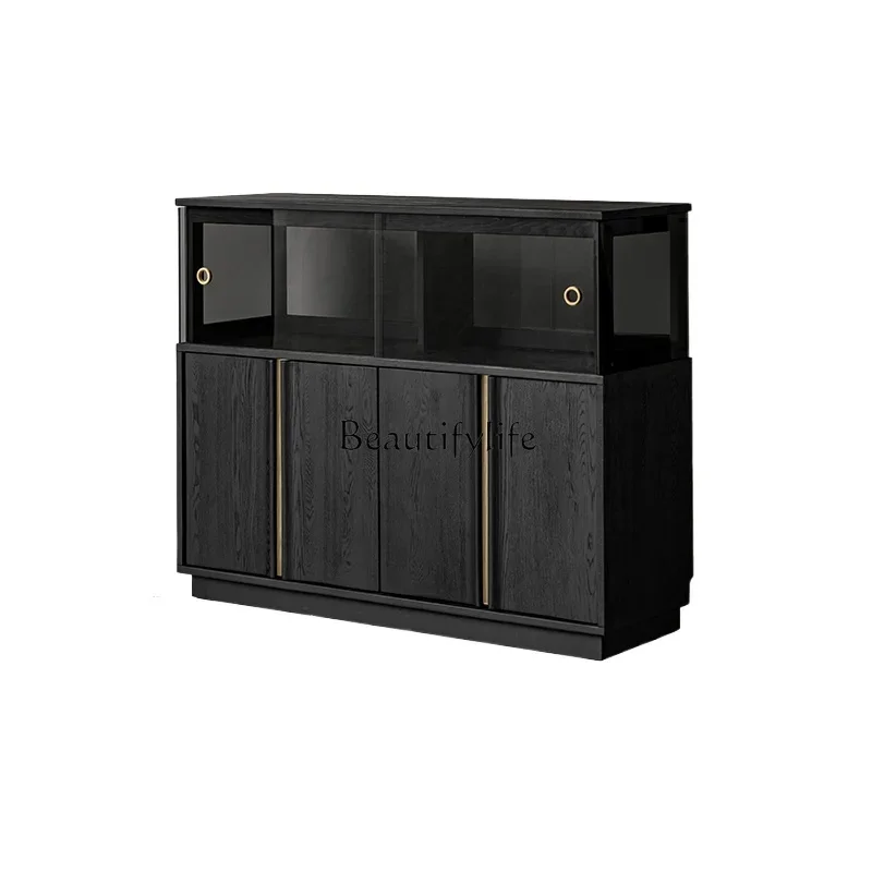 

*Black side cabinet Solid wood living room Coffee cabinet Wine cabinet Modern simplicity