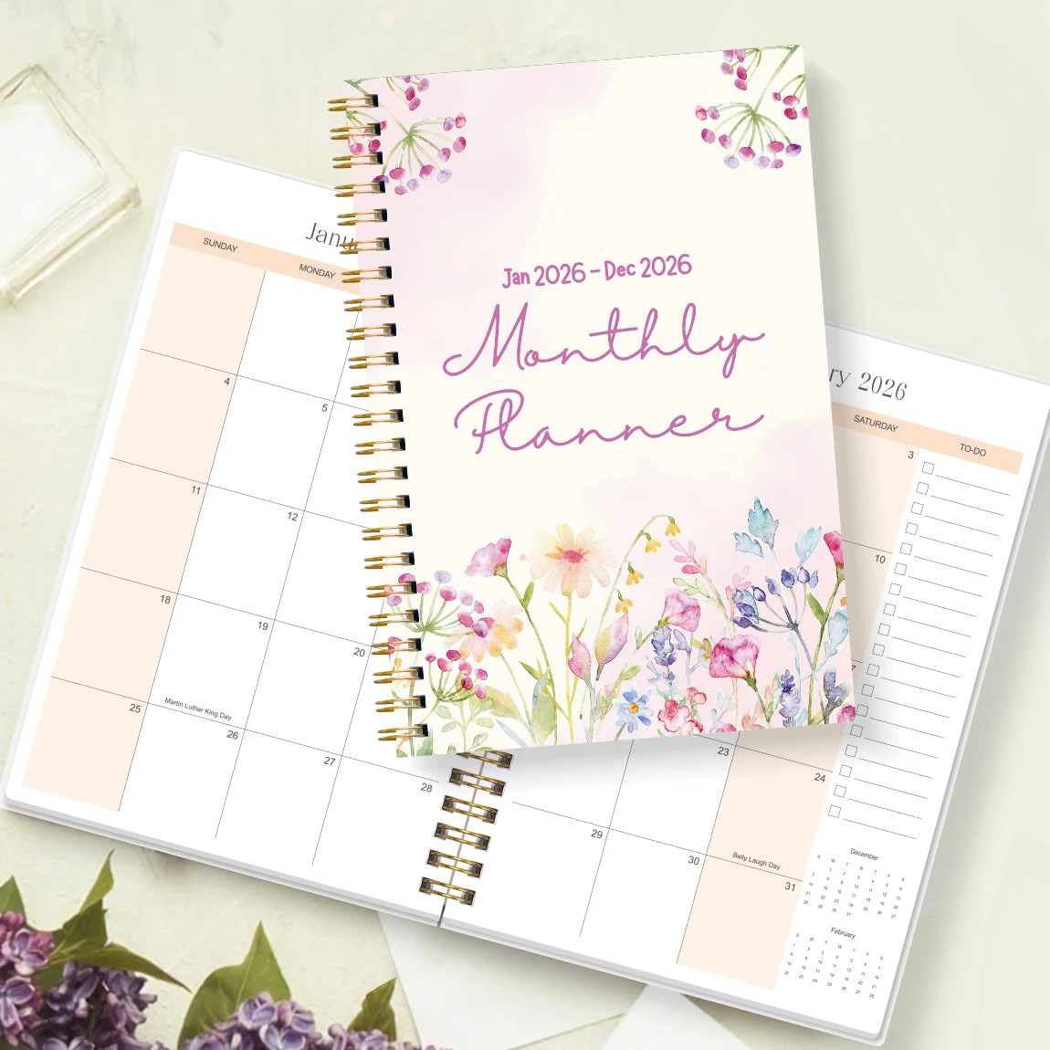 2026 A5 Monthly Planner,Floral Cover,Academic Agenda with Notes&To Do List,Perfect for Productivity,Time Management,Great Gift