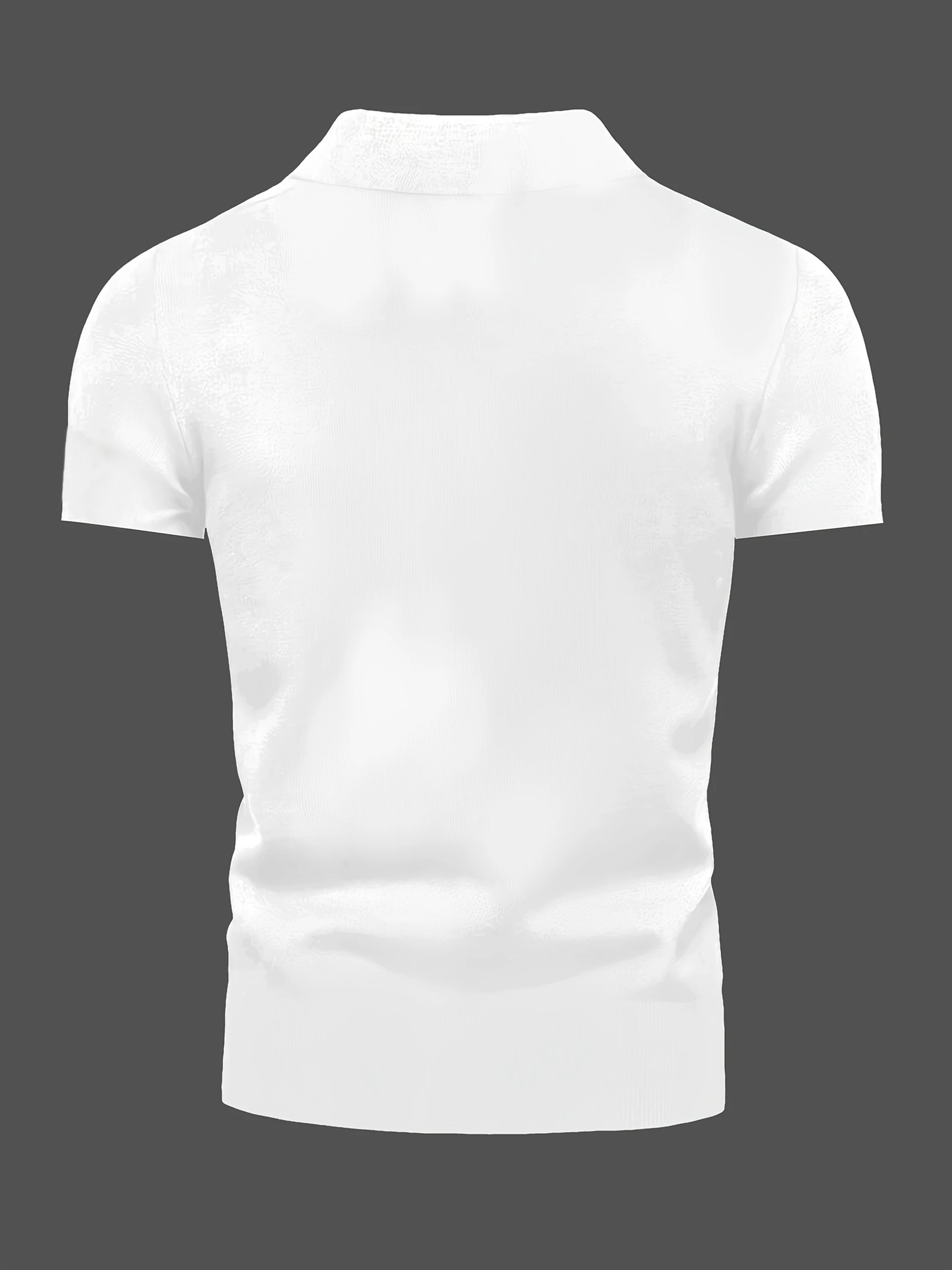 Herren-T-Shirt mit halbem Stehkragen, bedruckt, kurzärmelig, weiß, lässiges Basic-Oberteil – Detail 2