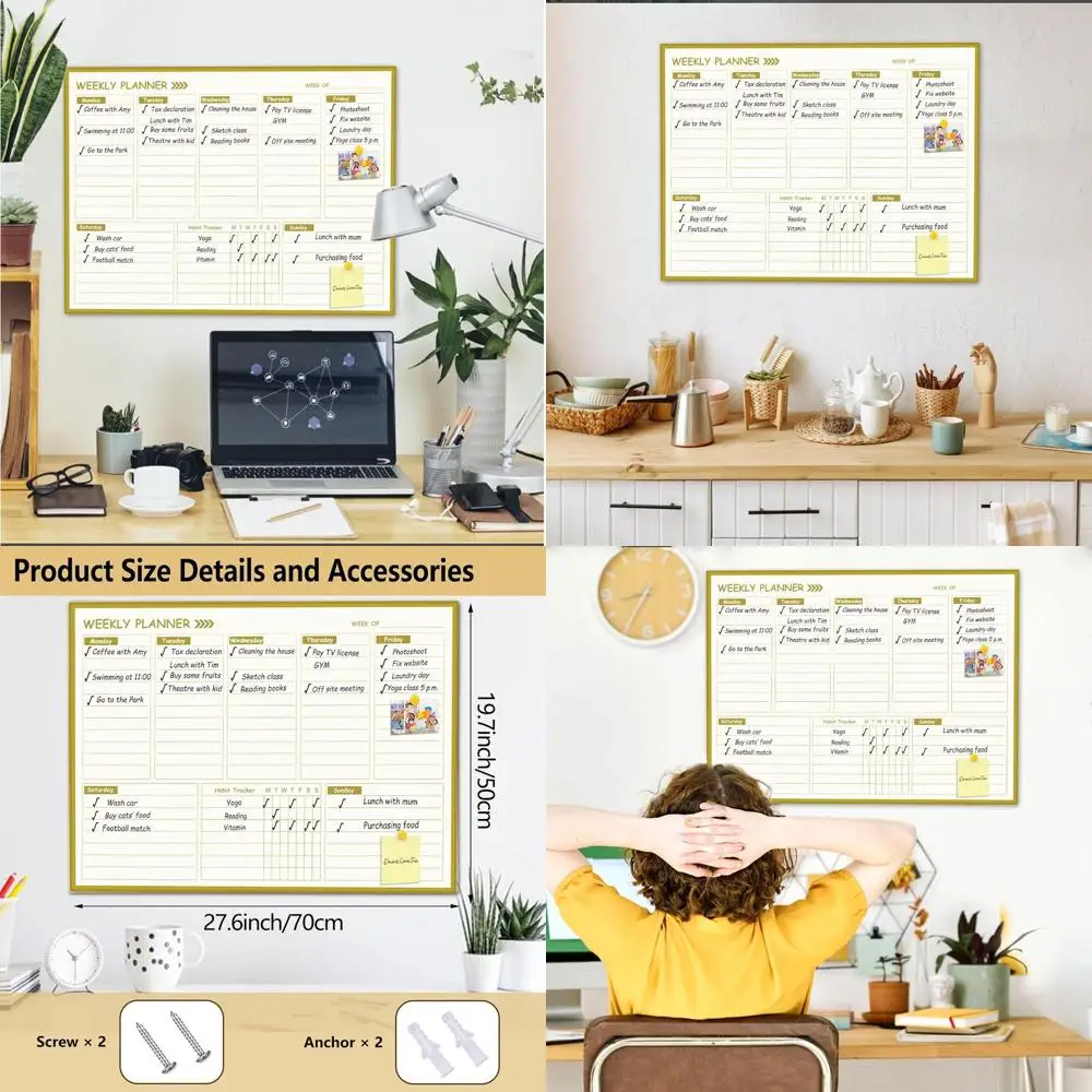 

20x28 Wall-Mounted Dry Erase Board with Gold Frame: Magnetic Weekly Planner Whiteboard for Home, Office, and School Use