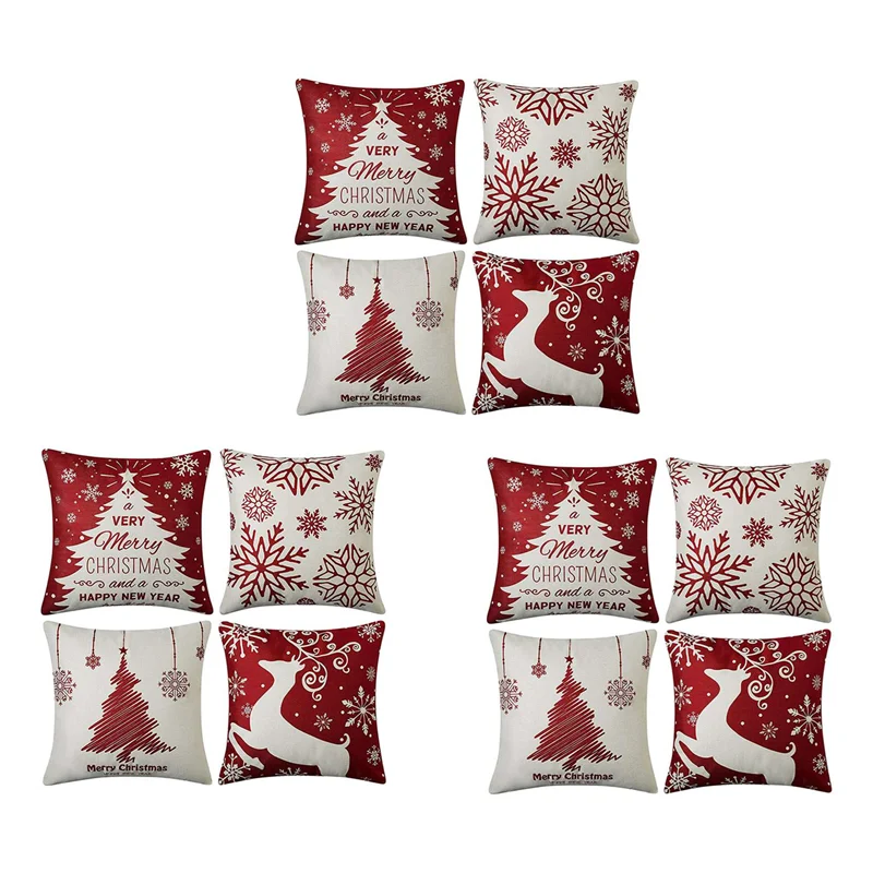 Christmas Pillow Covers 18X18 Set Of 12,Farmhouse Christmas Decor For Home,Xmas Decorations Throw Cushion Case For Home-AS97