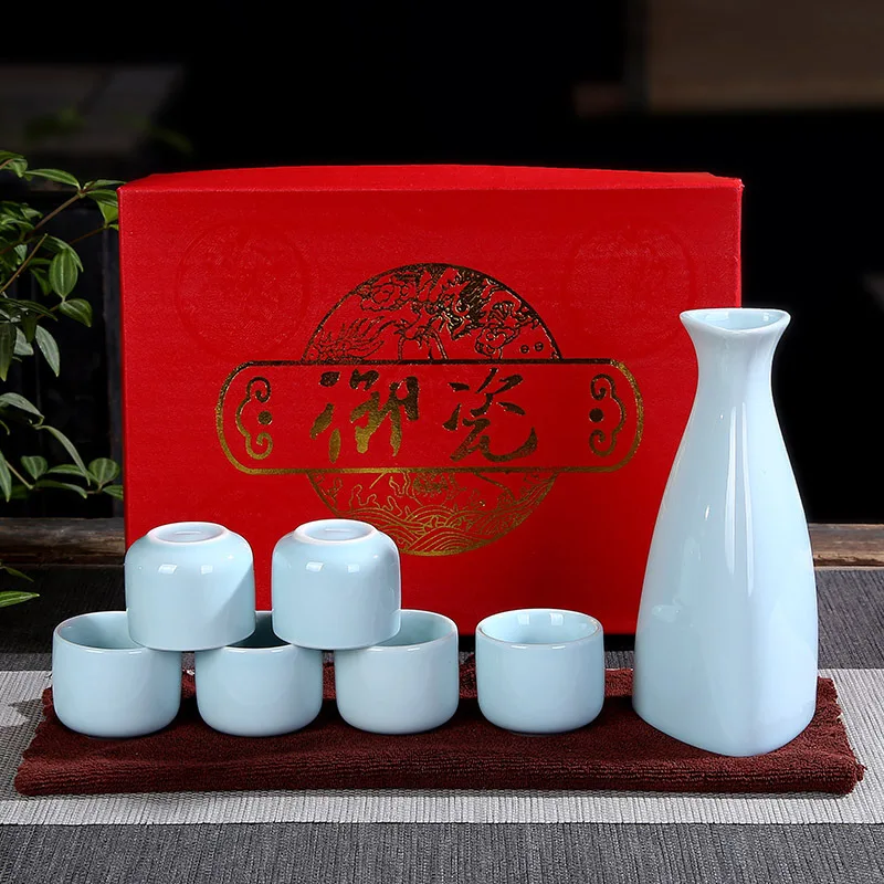 

Chinese Style Ceramic One Pot Six Cups Wine Set Drinking Cups for Rice Wine Drinkware Pot Wine Dispenser Baijiu Cup Gift New