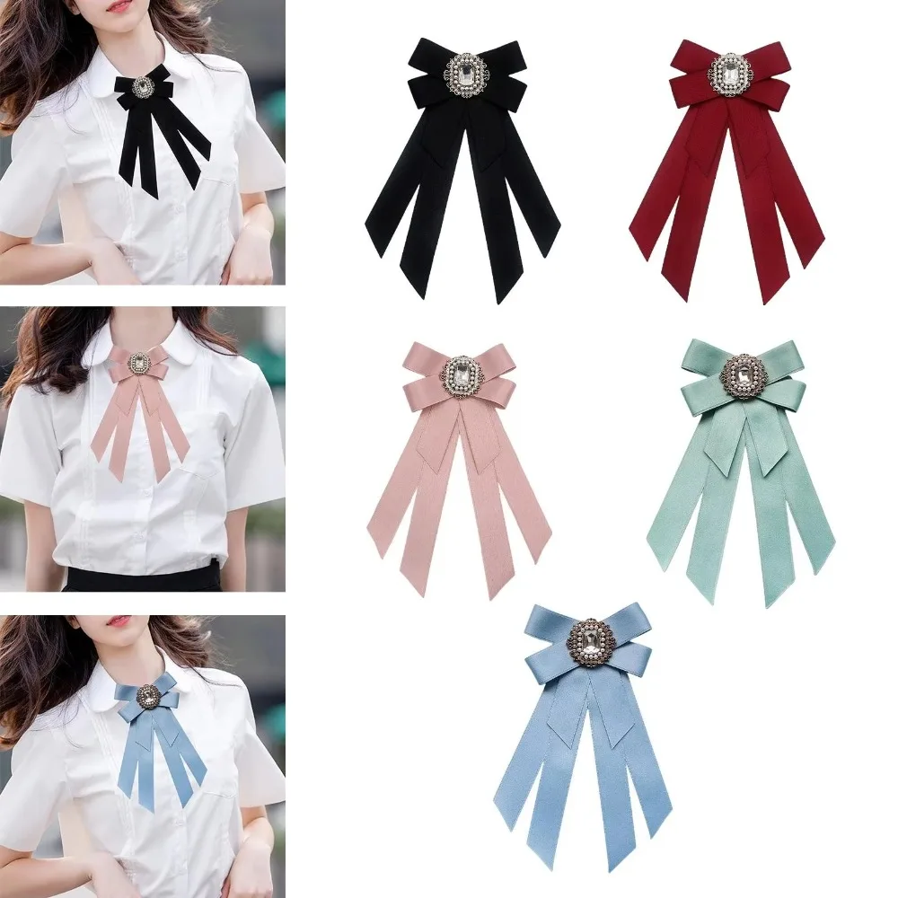 New Solid Color Bow Tie Bow Crystal Rhinestone Bowtie Collar Flower Pre-Tied Elegant Collar Decoration Clothing Accessories