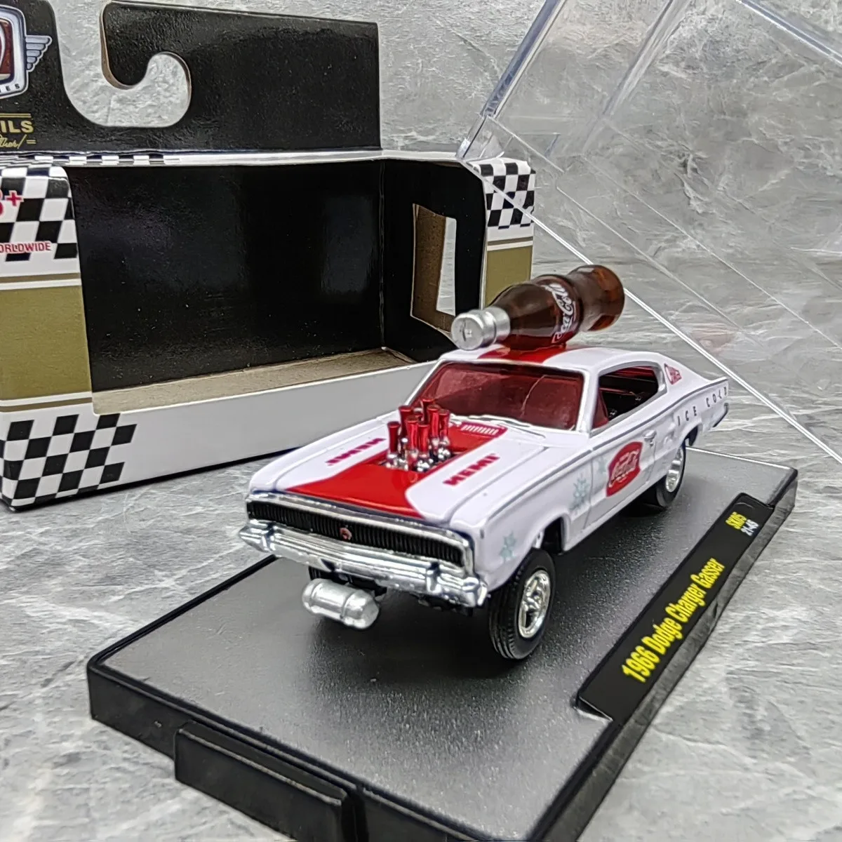 M2 1:64 1966 Dodge Charger Gasser Die-cast Car Model Silver Wheels
