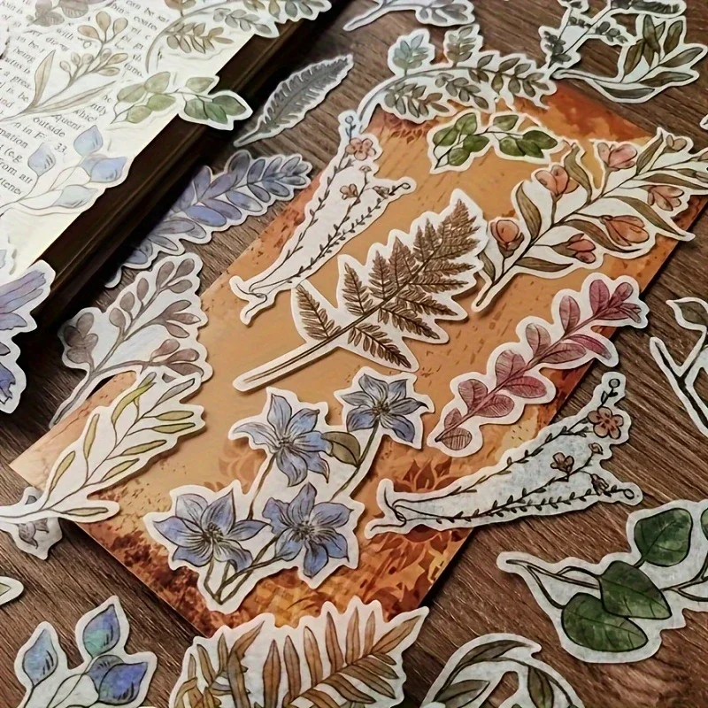 60 шт./упак. японских бумажных наклеек в стиле ретро с растениями, смешанные с цветочными и блестящими декорациями, матовая поверхность, самоклеящиеся, irre